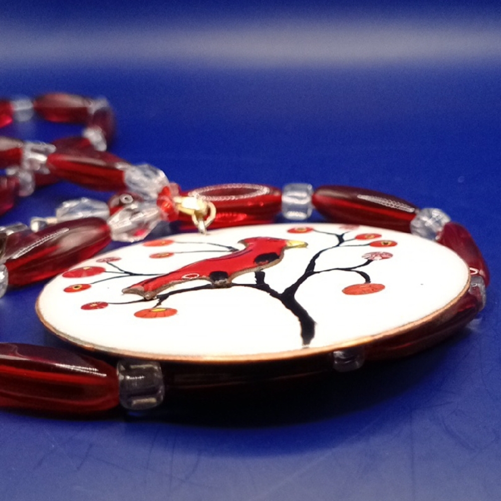 Cardinal Pendant Necklace with Red Beads - Picture 7 of 7